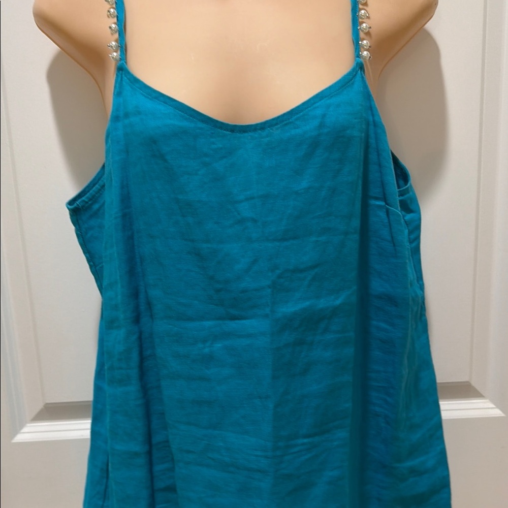 Beaded-Strap Teal Camisole Top